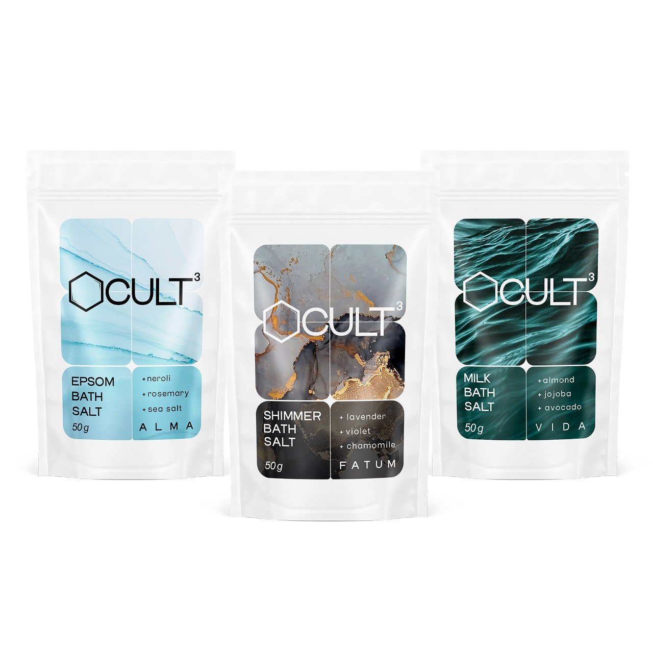 Набор соли для ванн CULT3 (миниатюры ALMA, FATUM, VIDA)
